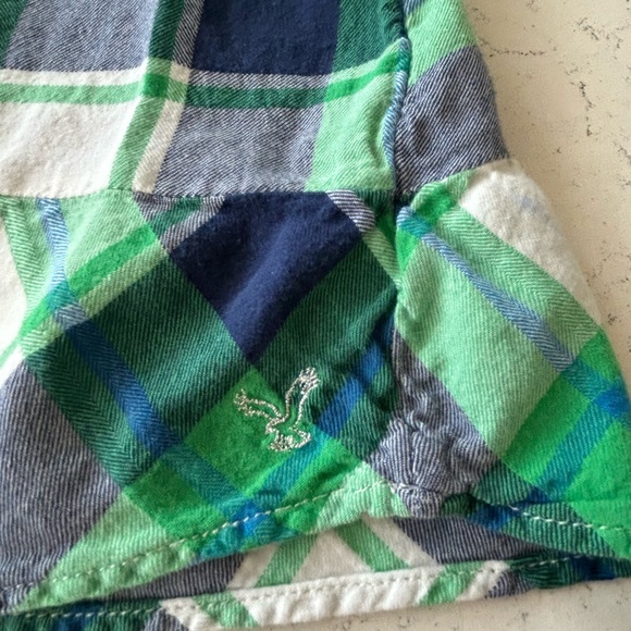 American Eagle 2009 Plaid Flannel Shirt Blue & Green - Picture 8 of 8